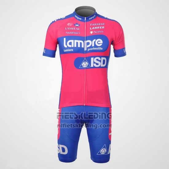2012 Fietskleding Lampre ISD Roze en Azuur Korte Mouwen en Koersbroek